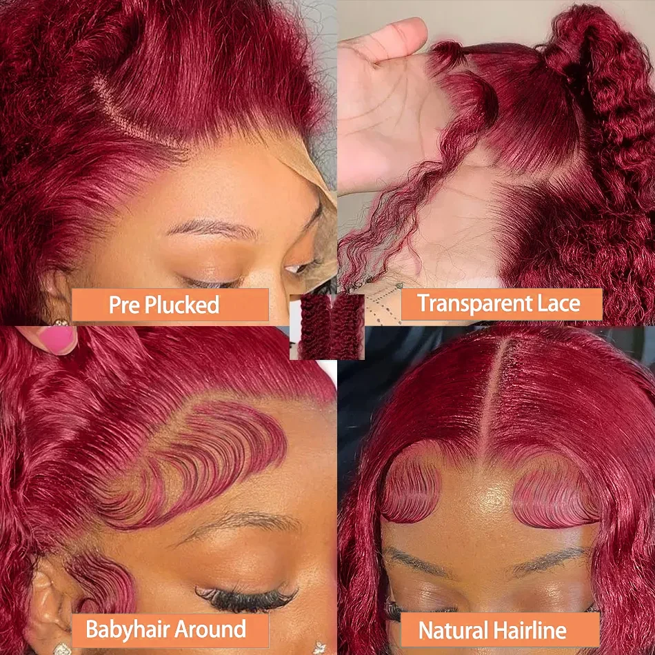 Free shipping 250 Density Peruvian Soft 30 40 Inch 99J Bury Deep Wave 13x4 Front Human Hair Wig 360 Lace Frontal Red Curly Wigs Synthetic for Women