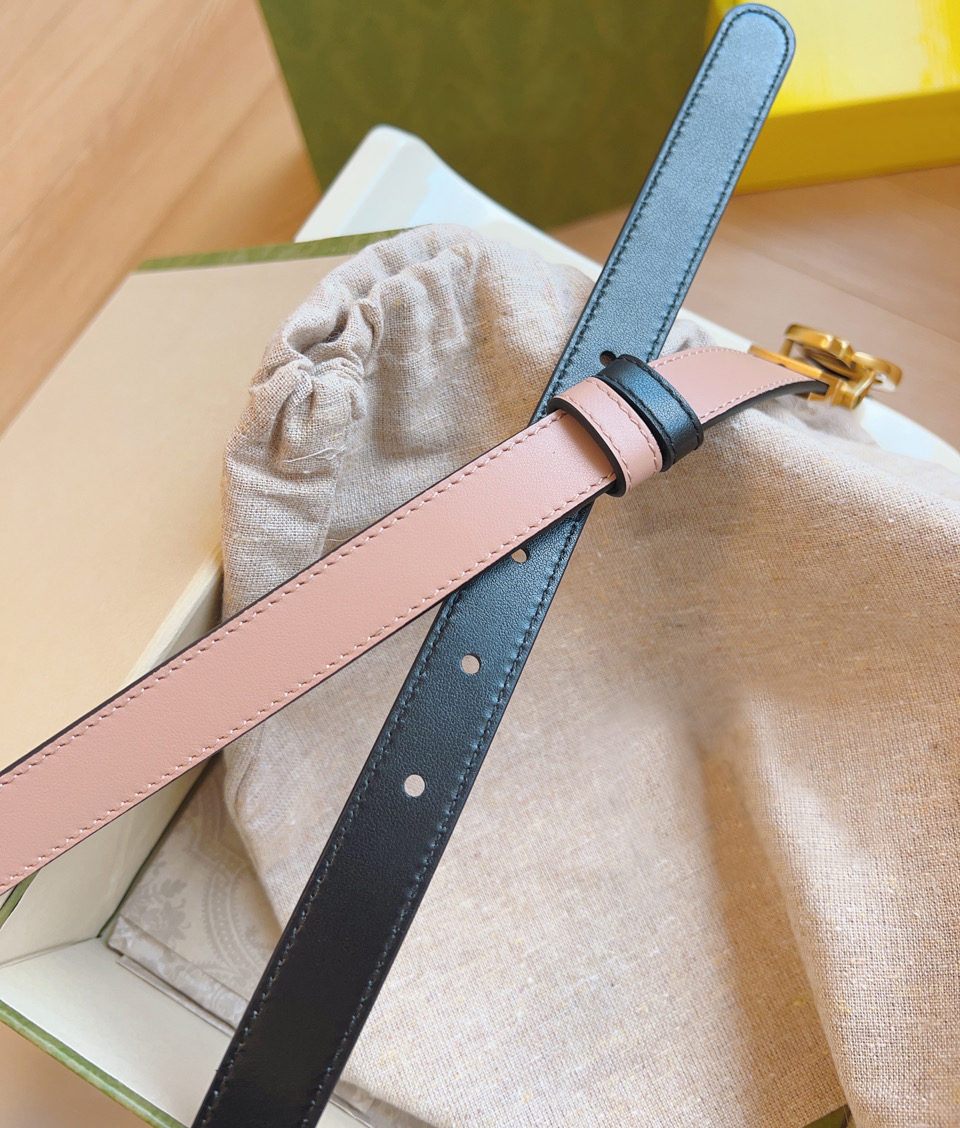 Womens Reversible Thin Belt In Pink And Black Leather Belts with Gold Buckle 2cm/0.8" Ladies Stylish Designer Belts