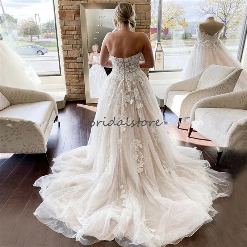Plus Size Boho Wedding Dresses 2024 Appliques A Line Bohemian Fairy Bridal Dress Elegant Sweetheart Country Greek Bride Dress Tulle Lace Robe De Maria