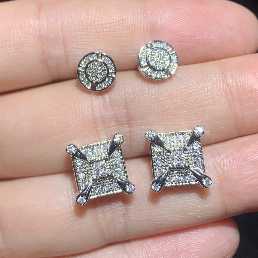 Bg Micro Pave Sparkg Cubic Zirconia Unique Round Square Earrings For Women