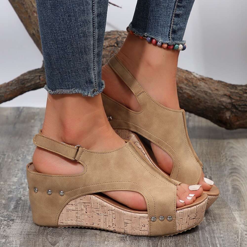 Size For Large With Fish Beak Rivet Slope Heels Sandals Women Shoes Ddmysaturn