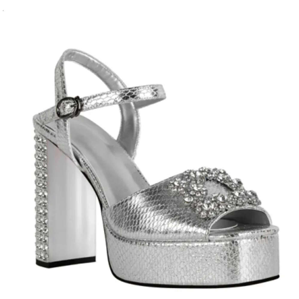 Summer New Crystal Women's Shoes Fashion Thick High Heels Fish Mouth Sexy Large Size Dress Sandals