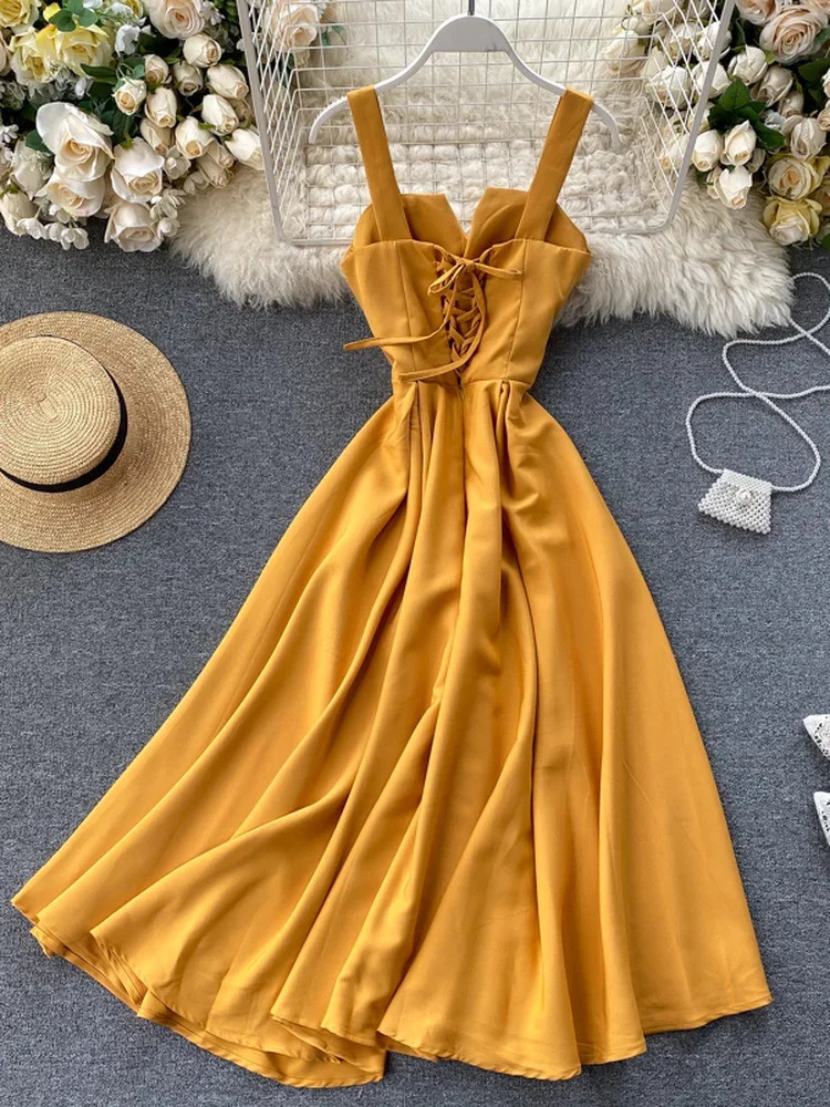 Summer Robe Dress Women V Neck Long Party Evening Dresses Sexy Tank Backless Spaghetti Strap Maxi Female Holiday Vestidos 240618