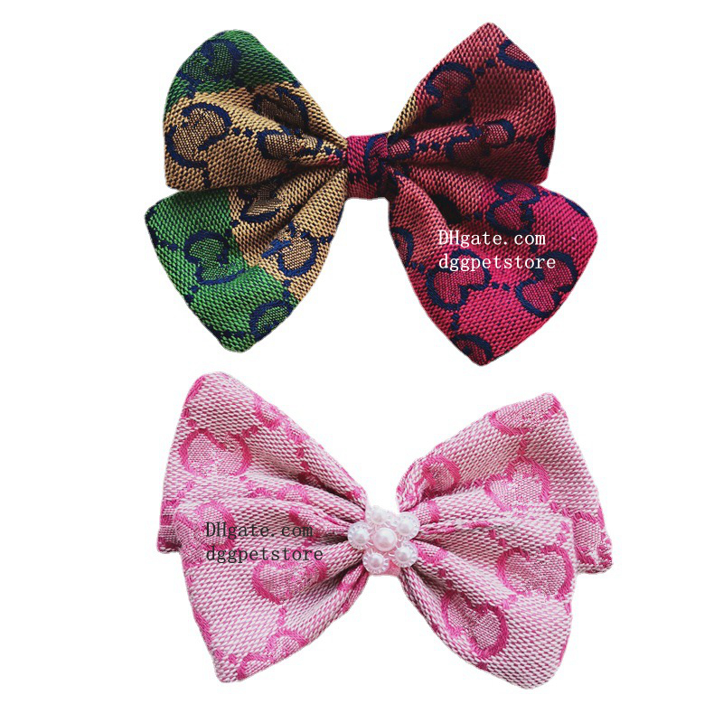 Designer Dog Hair Clips Brand Dog Apparel Bow knot Pearl Bows Ornaments for Yorkie Teddy Grooming Hairs Accessories with Classic Letter Pattern Pet Accessories Y96