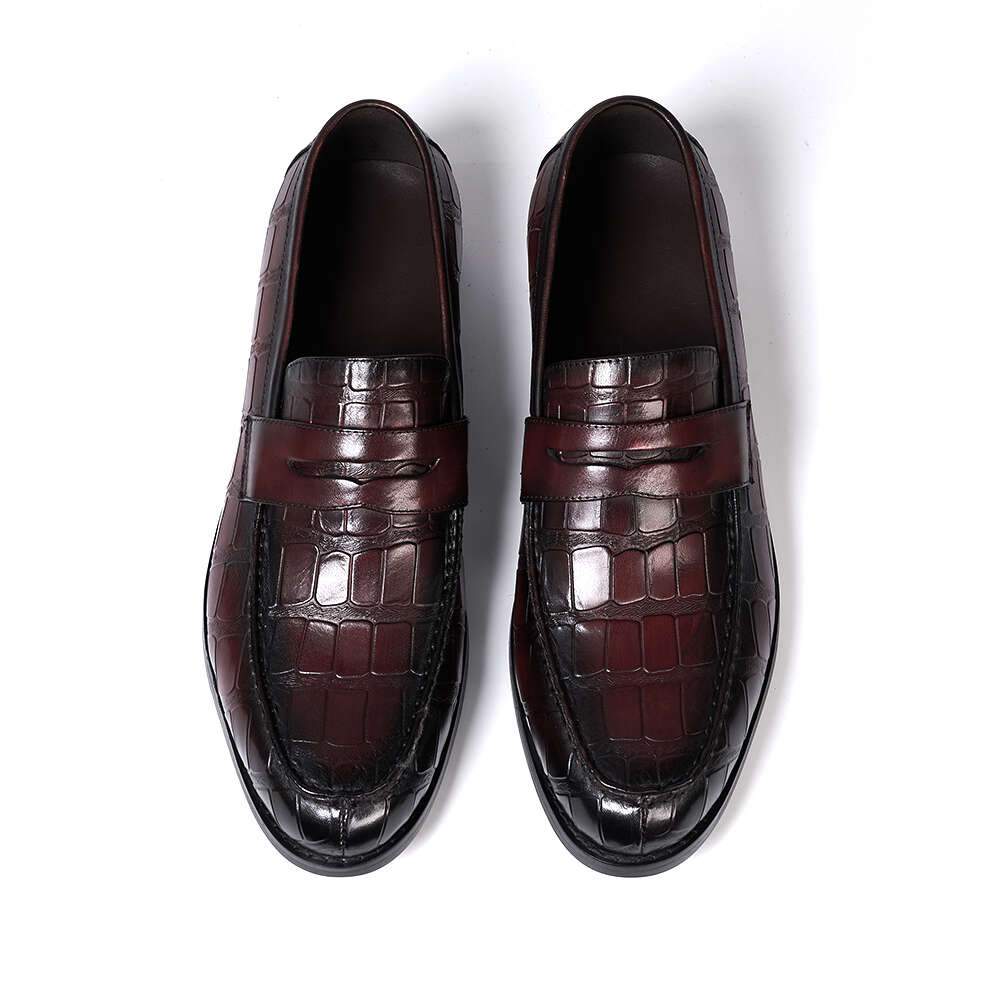 Fashion Mens Penny Loafers Genuine Leather Casual Loafer Red Crocodile Pattern Office Wedding Party Slip On Dress Shoes For Men