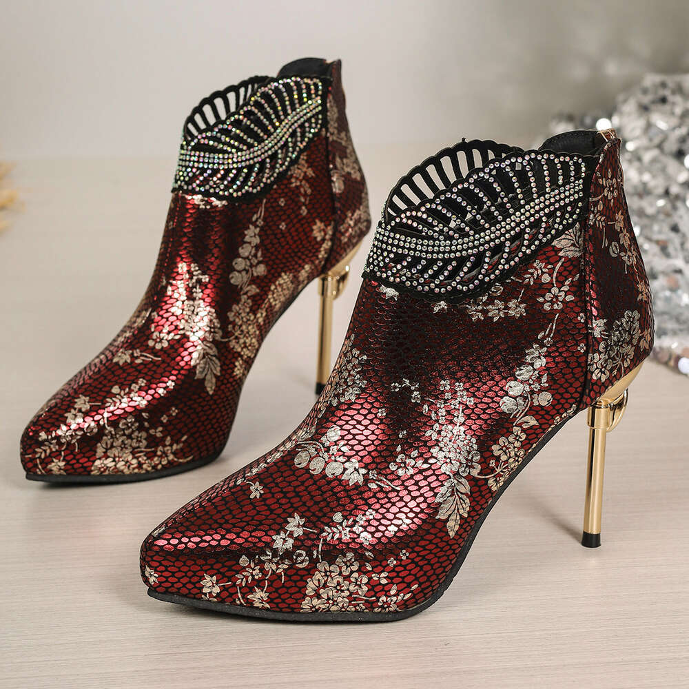 Women Large Summer S China Chic Plum Blossom Pointed Short Boots With Thin Heels Ddmysaturn
