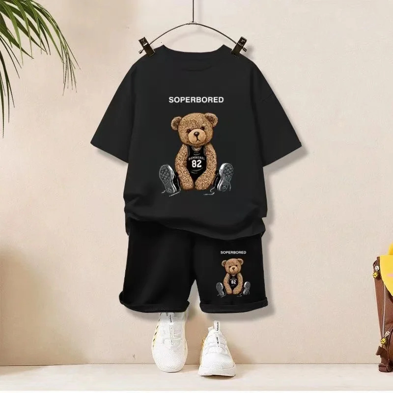 T-shirts Summer Baby Girls Clothes Set Children Boy Cartoon Bear Tshirts and Shorts 2 Pieces Suit Kid Casual Top Bottom Outfit Tracksuit 240619Y250119