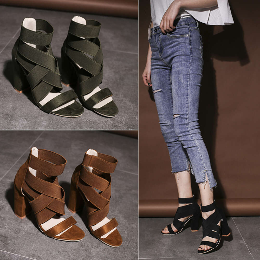 Summer Large Size Women S Suede Strap Hollowed Out Fashionable Instagram Sandals Horseshoe Heels Ddmysaturn