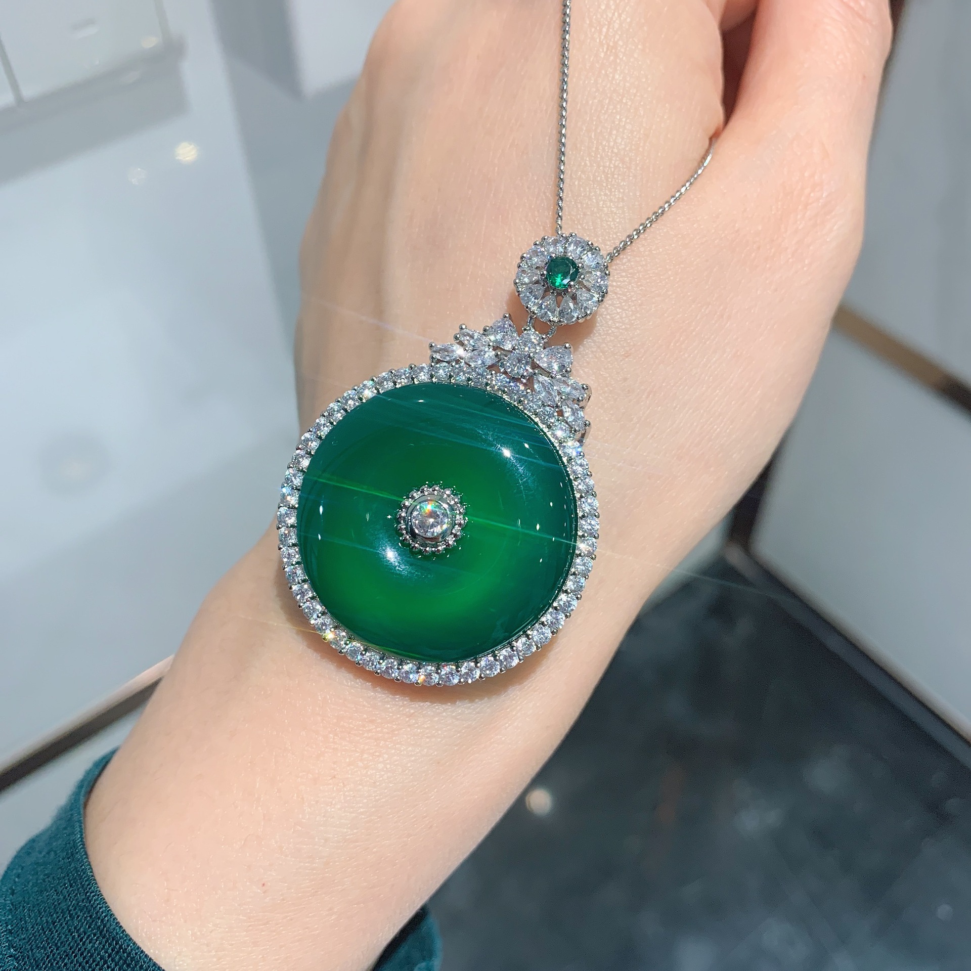 Sterg Sier Pendant Necklace | Marquise Jadeite & White Cubic Zirconia