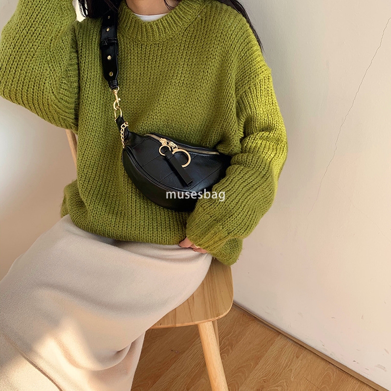 Street trend soft leather material niche design new daily waist bag women's Instagram trendy chest bag single shoulder crossbody fashion casual c