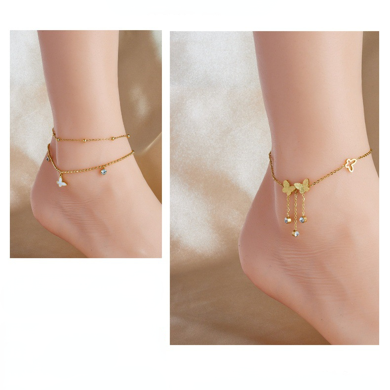Designer Gold Stackable Anklet Bracelet Designer Crystal Butterfly Love Heart Bead Charm Foot Chain Bracelets for Women Girls Summer Fashion Fine Jewe