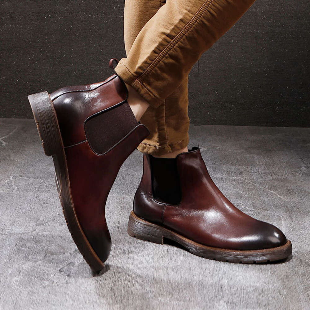 Leather Short Genuine Men S Shoes Thick Sole New Chelsea Style Fit Business High Top Boots Ddmysaturn