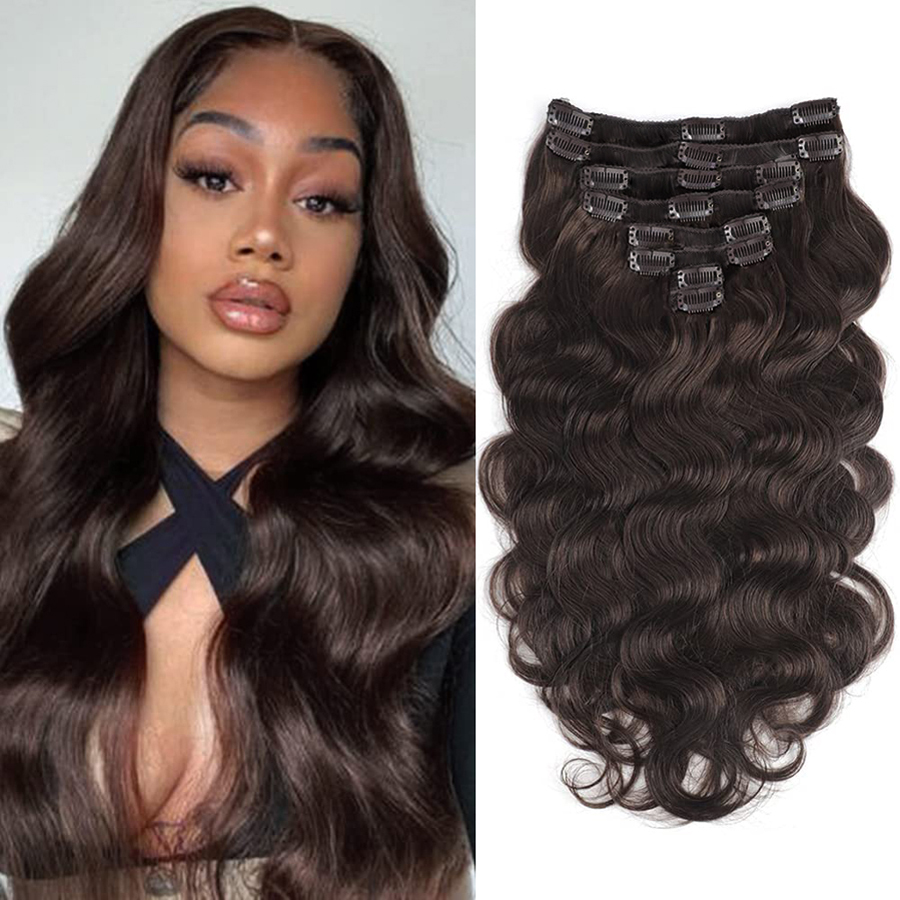 Ali Magic Clip In Hair Extensions Body Wave Clip In Extensions Human Hair For Black Women Seamless 8 Pcs 20 Clips 120g Double Wefts Dark Brown