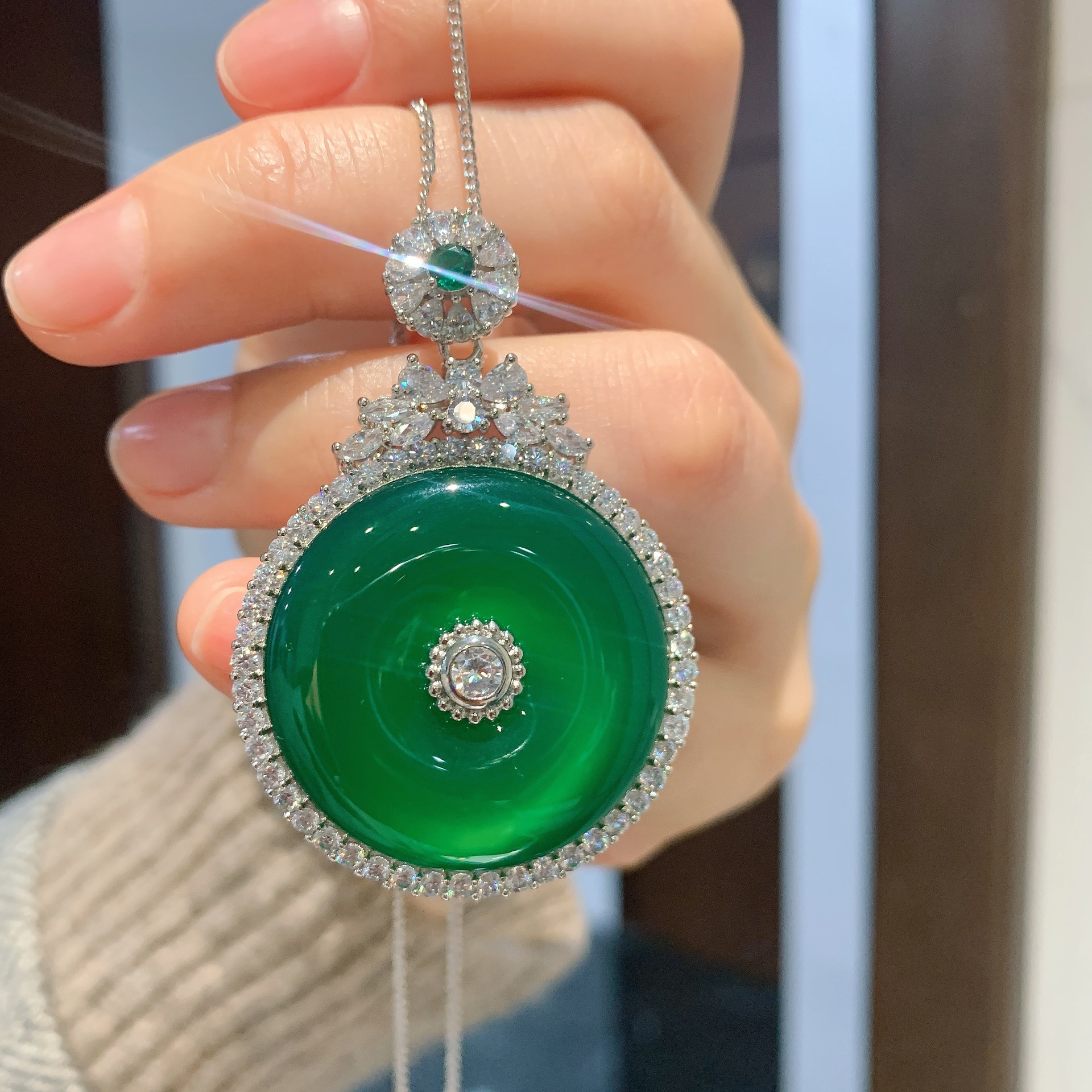 Sterg Sier Pendant Necklace | Marquise Jadeite & White Cubic Zirconia