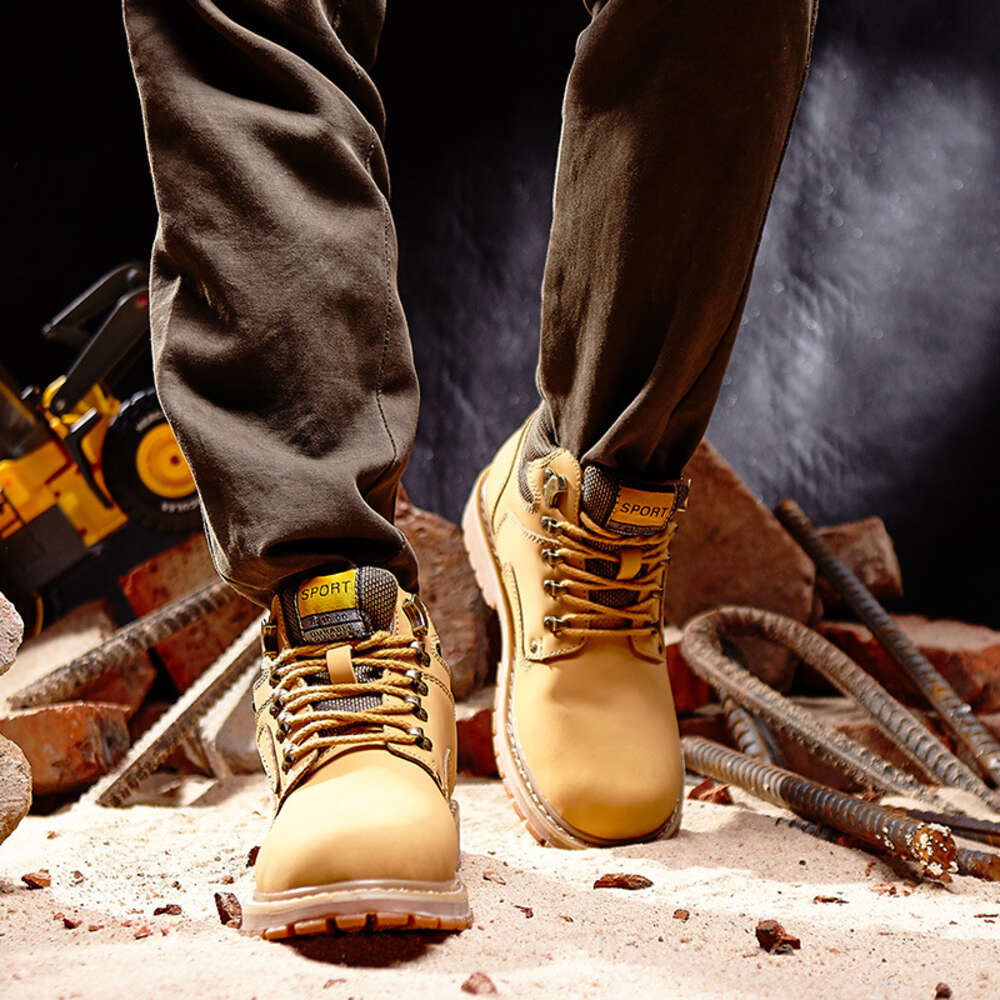 Men S Work High Top Shoes Autumn And Winter Genuine Short Big Yellow Trendy Matte Leather Boots Large Size Ddmysaturn