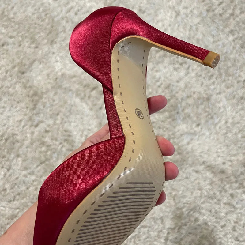 Women Fetish 9.5cm High Heels Royal Blue Wine Red Pumps Satin Stiletto Lady Escarpins Silk Wedding Party Prom Hollow Event Shoes 240619