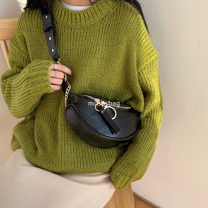 Street trend soft leather material niche design new daily waist bag women's Instagram trendy chest bag single shoulder crossbody fashion casual c