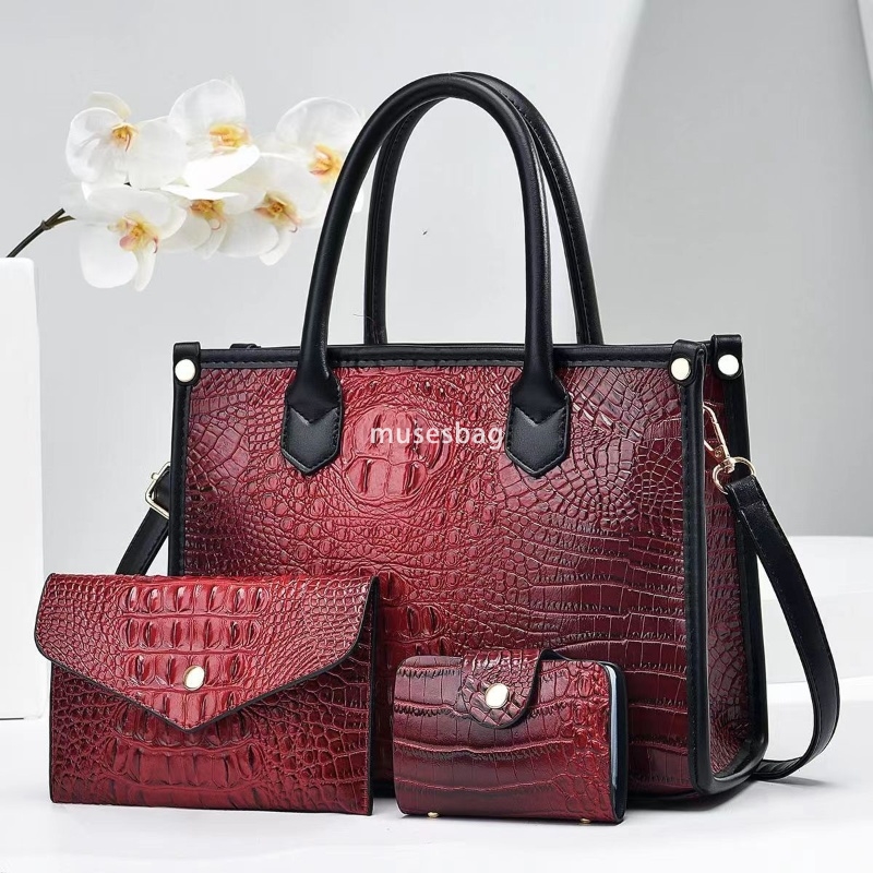 High quality women designer retro multifunctional crocodile pattern single shoulder crossbody handbag with large capacity three piece set mother bag