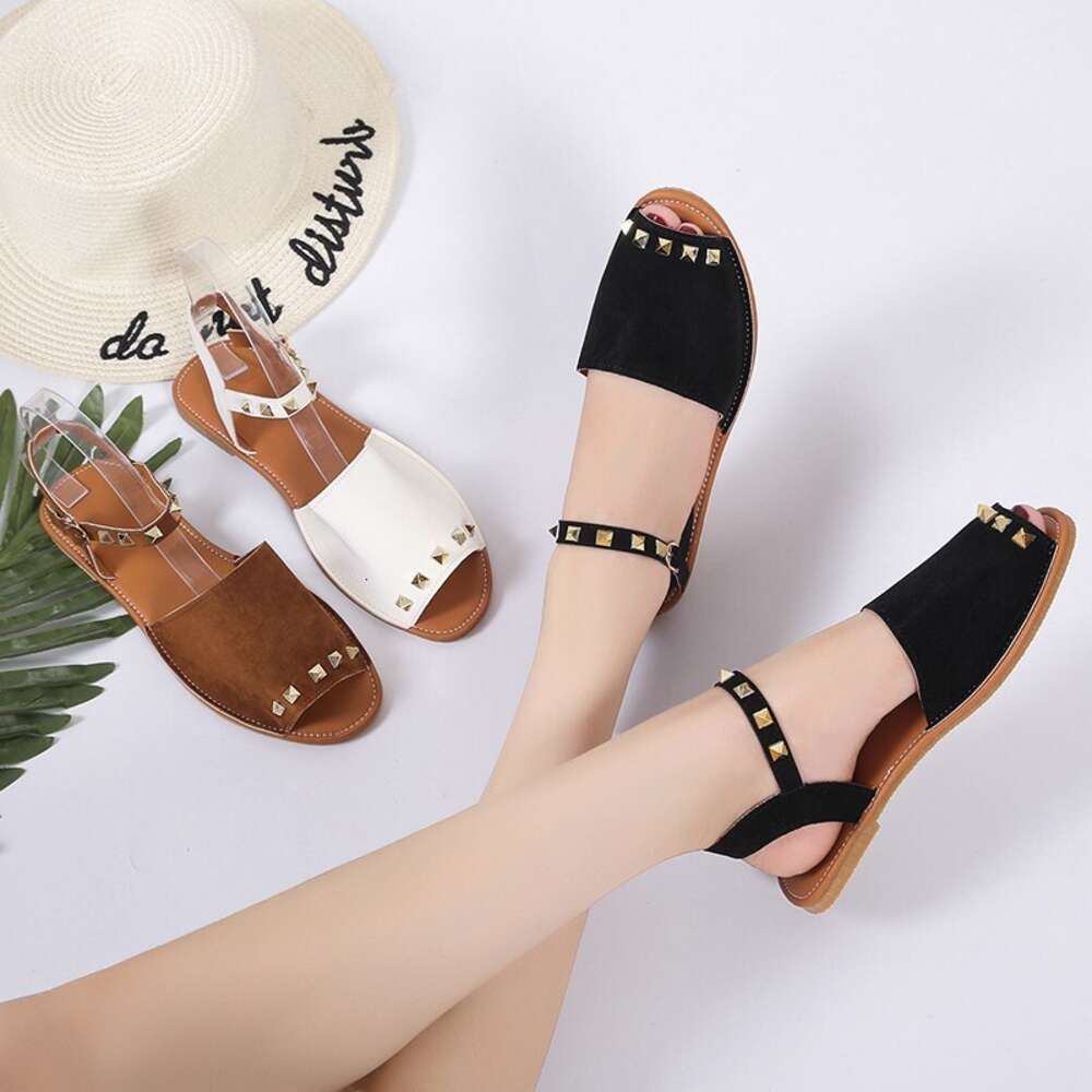 Women Large Summer S Fish Mouth Rivet Buckle Fashion Roman Flat Sandals Ddmysaturn