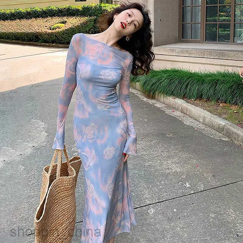 Basic Casual Dresses New Maxi Dress For Women Autumn Fashion Streetwear Print Long Sleeves O-Neck Sexy Dress Bodycon Casual Elegant Club Party Dress