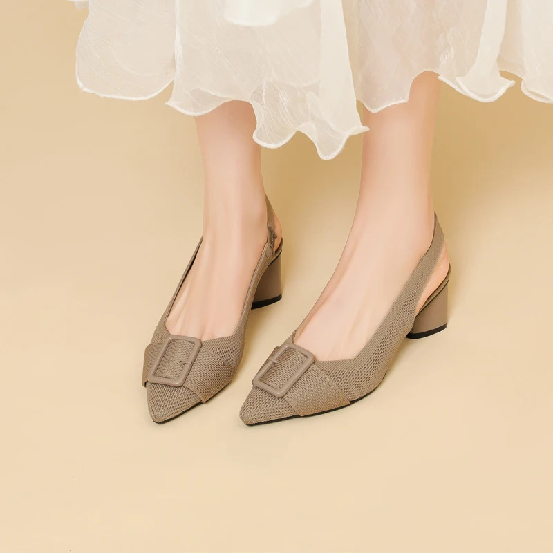 2024 Womens High Heel Sandals with Knitted Fashion Breathable Non slip and Colored Blocks 240617