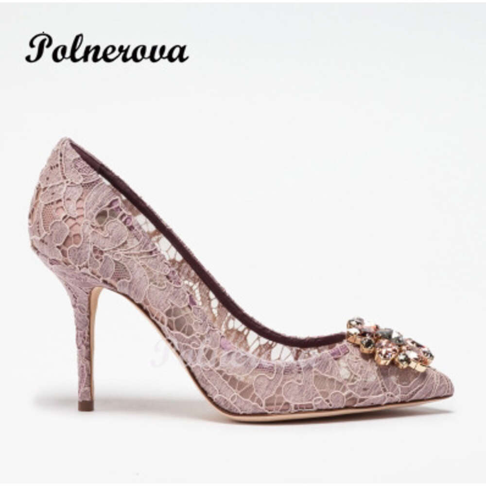 Lace Rhinestone Pointed Toe High Heel Stiletto Wedding Versatile Comfortable Work Women's Shoes