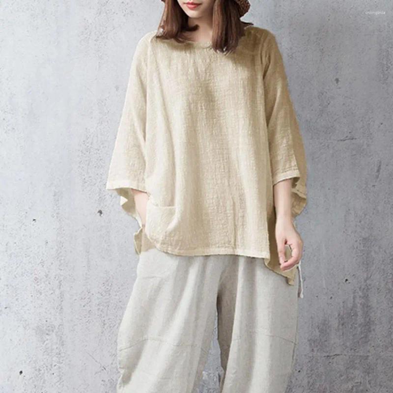 Womens Blouses Women Summer Tops Relaxed Fit Stylish Textured Solid Color 3/4 Sleeve Tee Shirt For Office