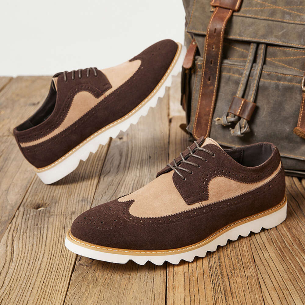 New British Style Carved Leather Suede Block Casual Men S Shoes Soft Sole Wear Resistant Ddmysaturn