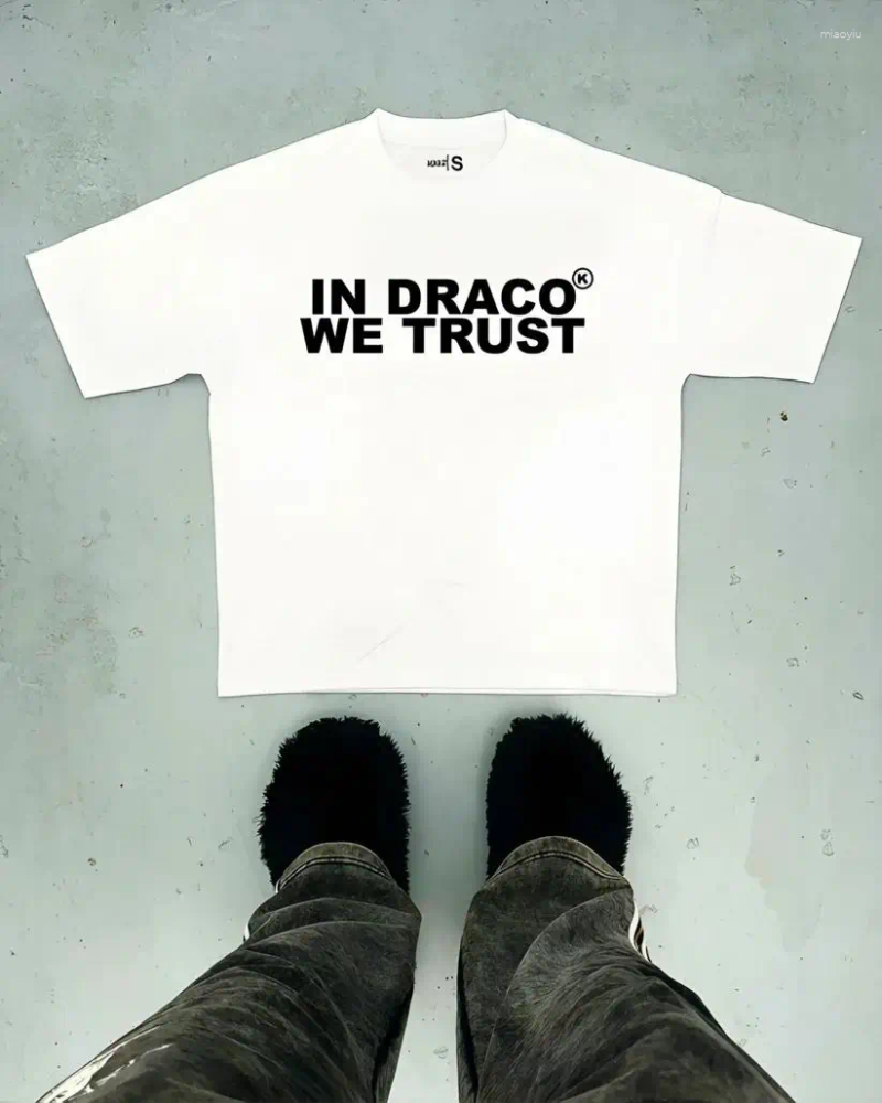Summer Tees for Men Draco We Trust Print TShirt Harajuku Oversized Anime T Shirts for Men Casual Dragon T Shirts for Men