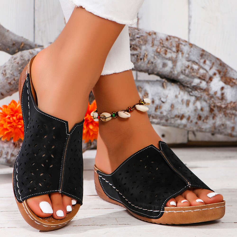Women Large New S Thick Sole Flyline Roman Windfish Mouth Slope Heel Sandals Ddmysaturn
