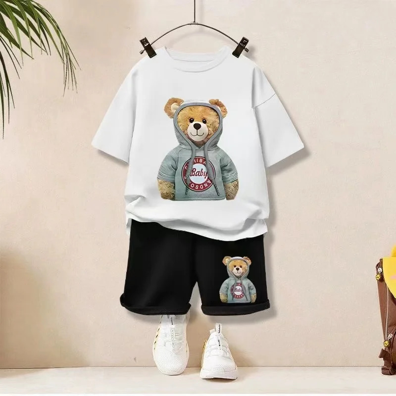 T-shirts Summer Baby Girls Clothes Set Children Boy Cartoon Bear Tshirts and Shorts 2 Pieces Suit Kid Casual Top Bottom Outfit Tracksuit 240619Y250119