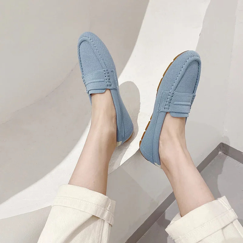 Large Size 34-43 Womens Flat Shoes Soft Sole Anti Slip Casual Bean Shoes Knitted Woven Flats Shoes Slip on Loafers 240619