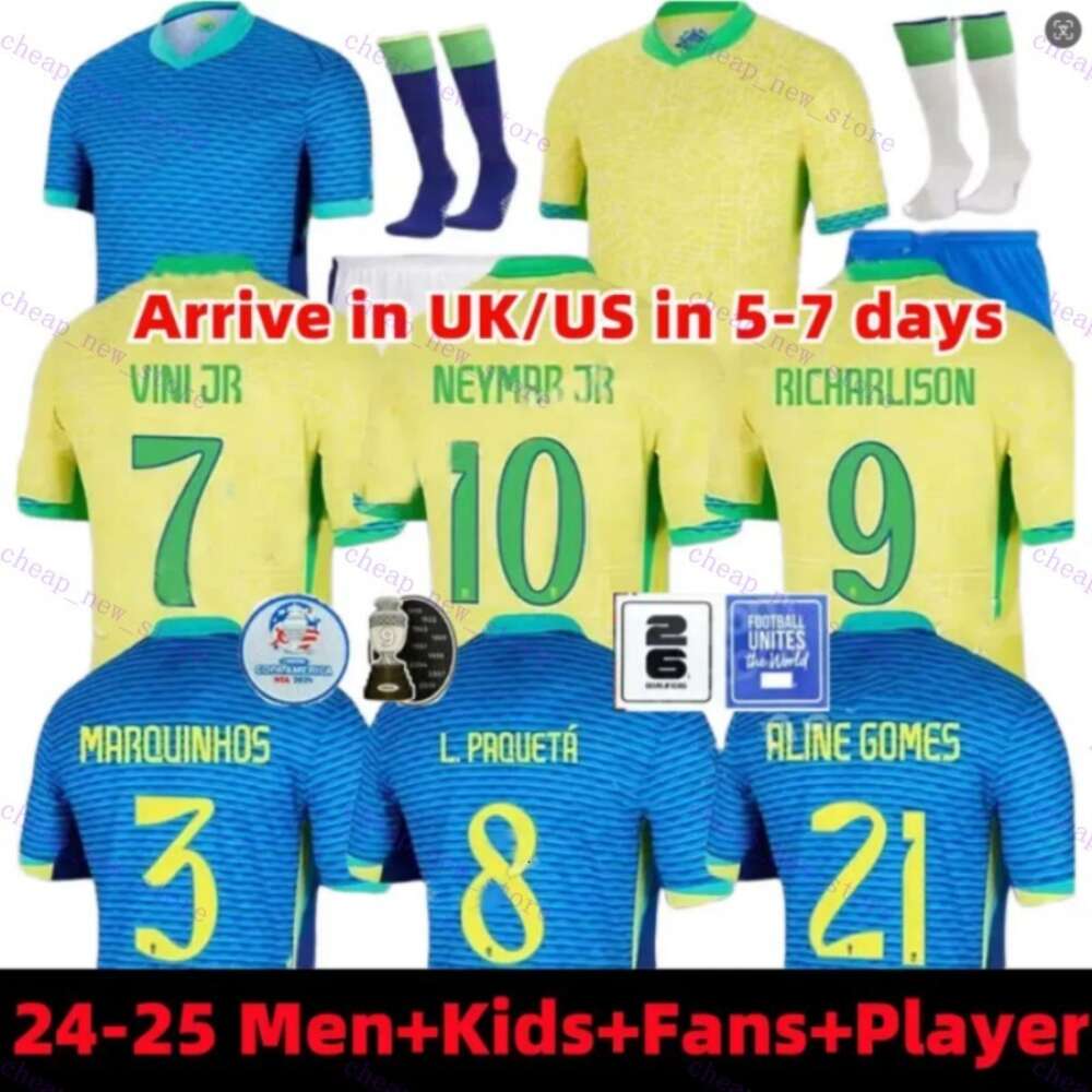Brazils 24 25 VINI JR. Soccer Jersey Copa America brasil CASEMIRO NEYMAR JR National Team G.JESUS P.COUTINHO Shirt Away L.PAQUETA T.SIA PELE MARCELO Football