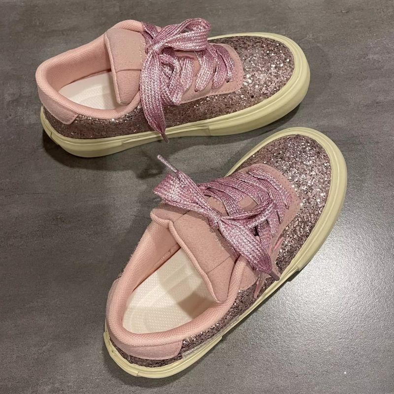 Ddmyoutdoor New Fashion Women Flat Bottom Sneakers Glitter Casual Chunky Platform Board Shoes Outdoor