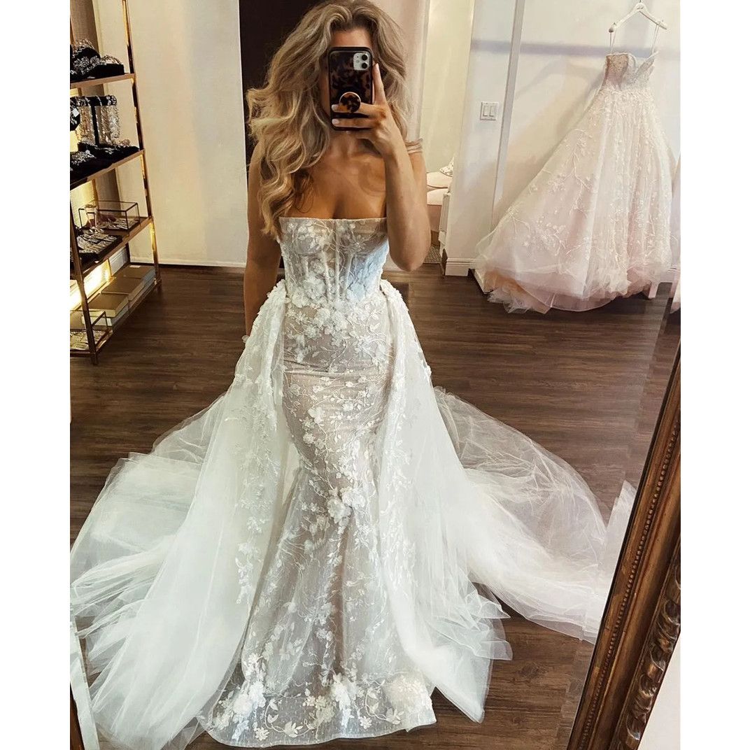 Berta Mermaid Wedding Dresses Overskirts Appliques Lace Wedding Dress Illusion Vintage robe de mariee bridal gowns 2024 Custom made