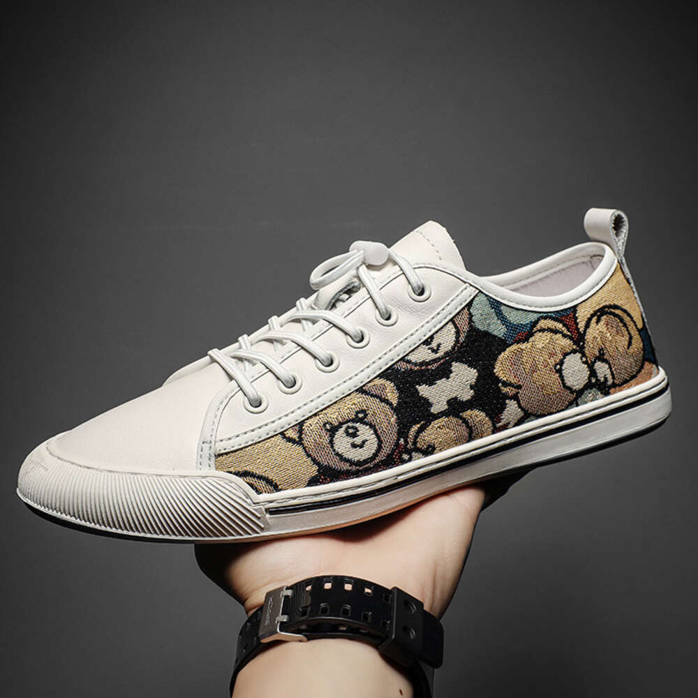 Breathable Lazy Versatile Luxury White Men S Embroidered Little Bear Trendy European Goods Board Shoes Ddmysaturn