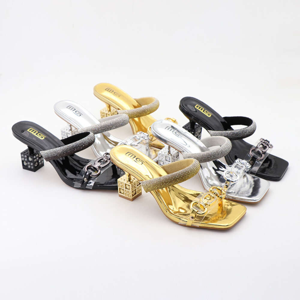 Xibeilove Womens Slippers 2024 Summer Transparent Belt Metal Decoration Box Shaped Square Irregular High Heels Wearing Sandals
