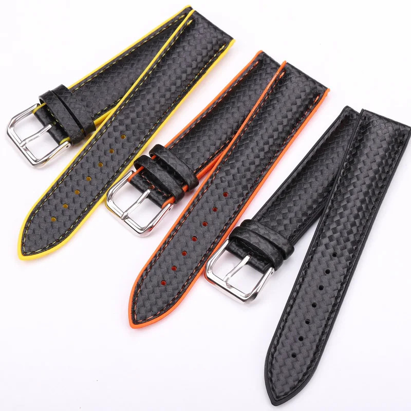 Watchbands Leather Rubber Women Men 18mm 20mm 22mm Watch Strap Bracelet With Steel Buckle Black Yellow Orange 240617