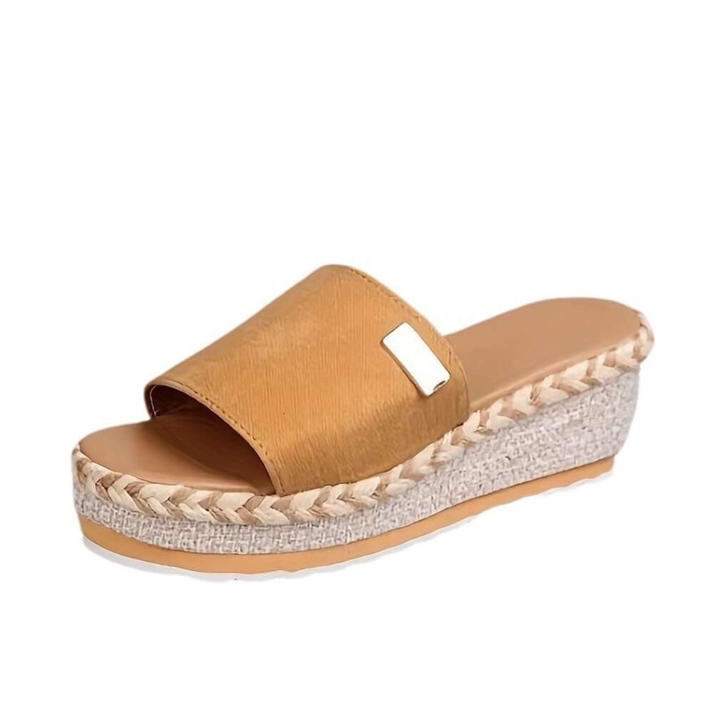 Large size women's hemp rope woven sponge cake, ins slippers, thick soled beach slippers