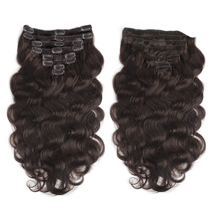 Ali Magic Clip In Hair Extensions Body Wave Clip In Extensions Human Hair For Black Women Seamless 8 Pcs 20 Clips 120g Double Wefts Dark Brown