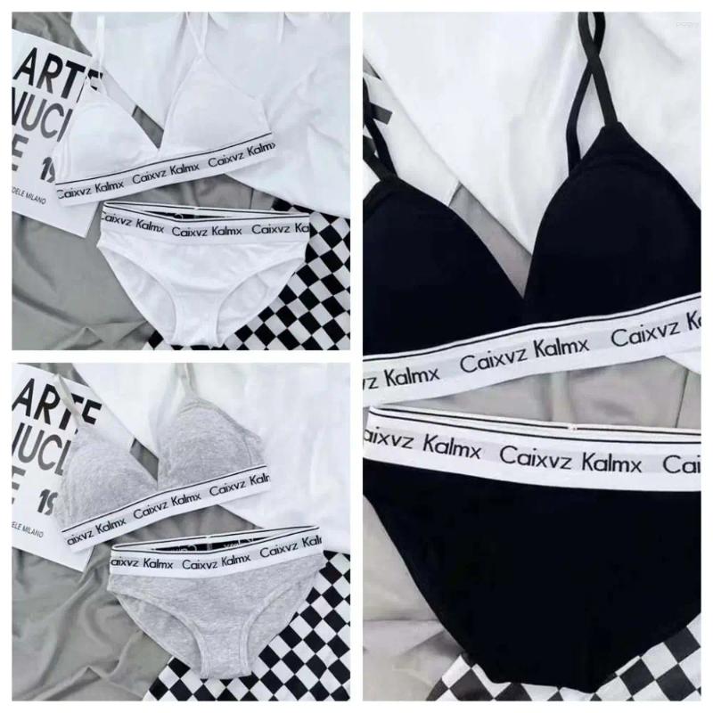 Bras Sets Breathable Backless Print Underwear Set V-neck Sports Letter Printed Bra Wireless Summer Style Women's Bikini