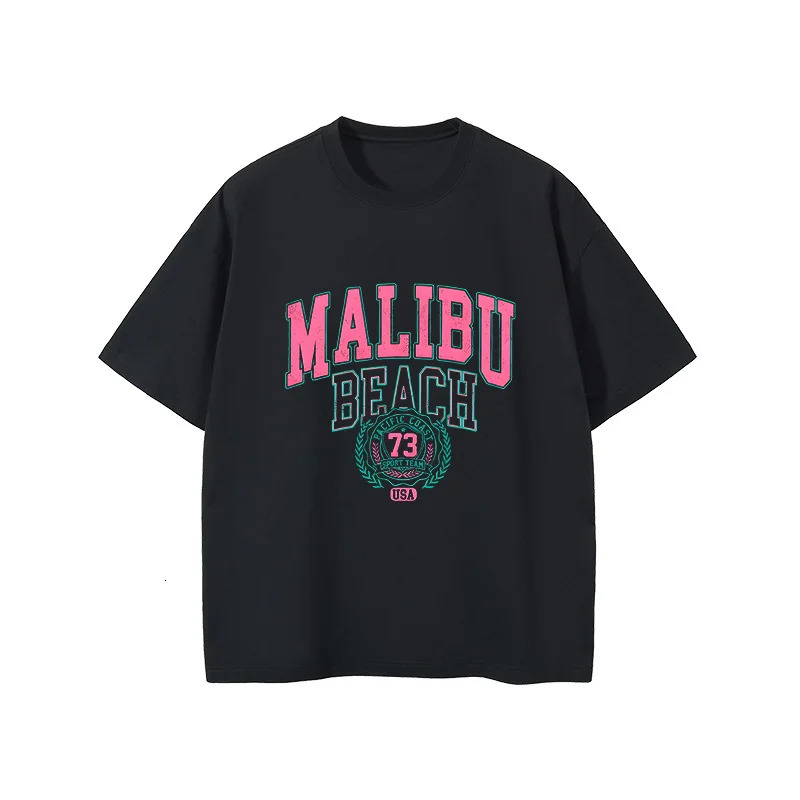 MALIBU BEACH Letter Printed Women T shirt Summer Female Fashion Trend Short Sleeve Tees Oversized ONeck Harajuku Clothing Tees 240618
