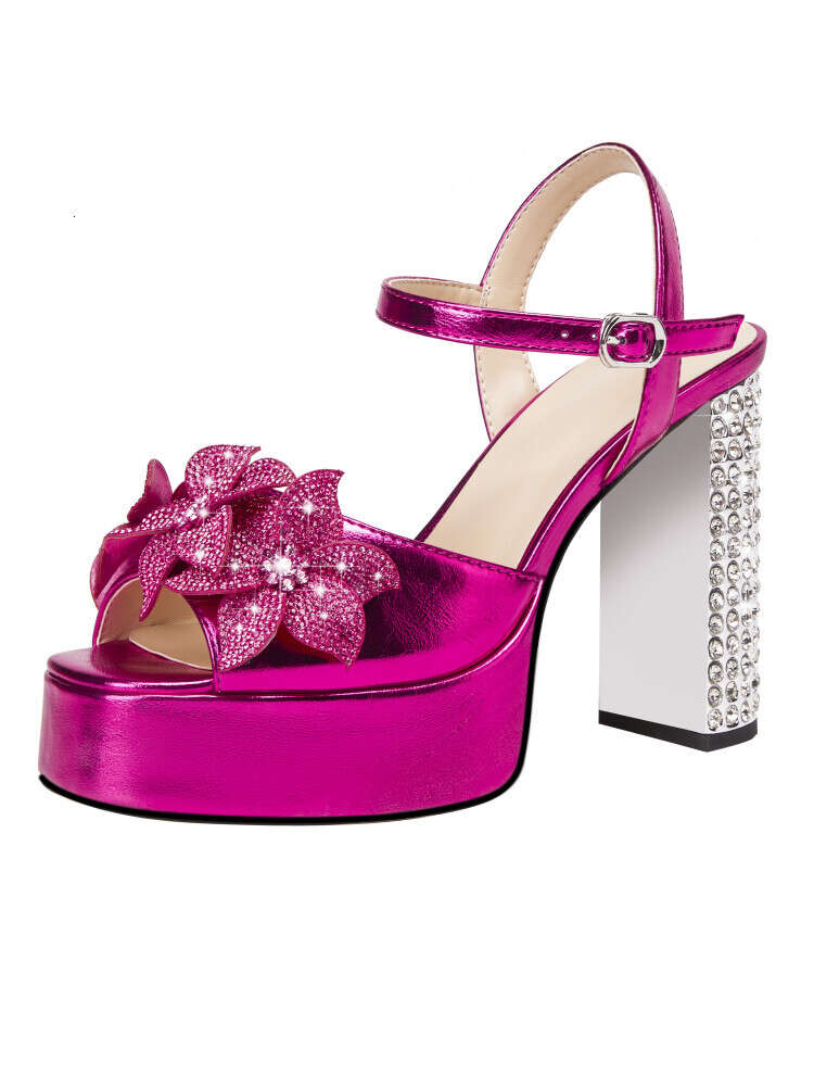 Summer New Crystal Women's Shoes Fashion Thick High Heels Fish Mouth Sexy Large Size Dress Sandals