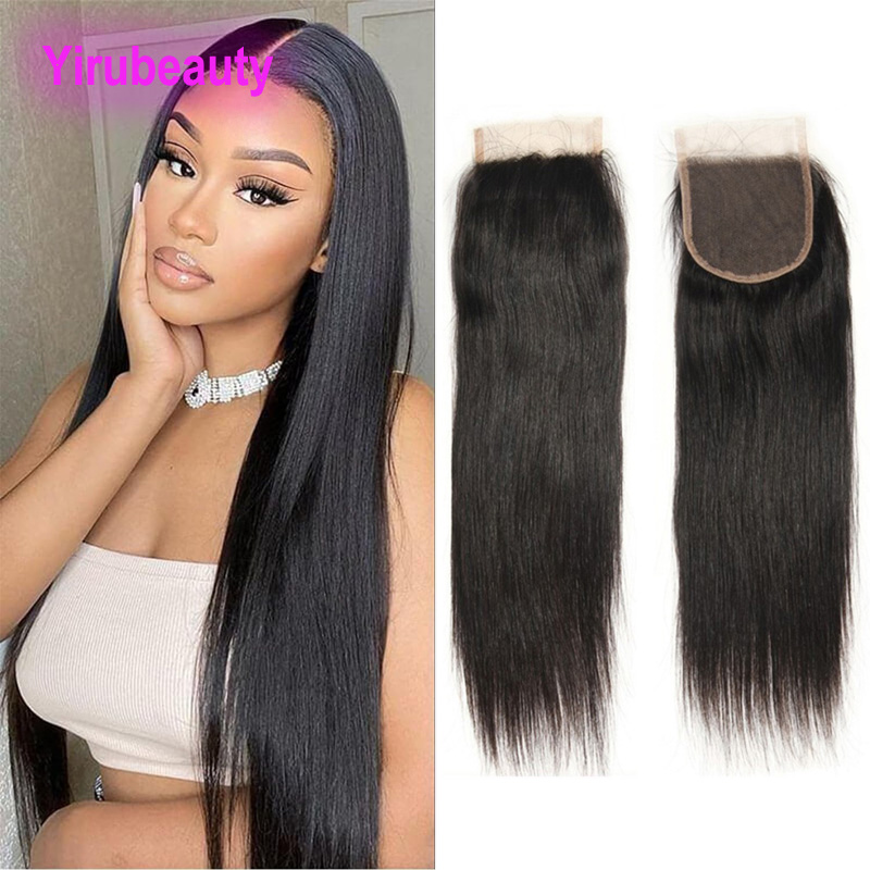 4X4 Lace Closure Free Part Brazilian Malaysian Indian Peruvian 100% Human Hair Silky Straight Top Closures Natural Color 10-24inch