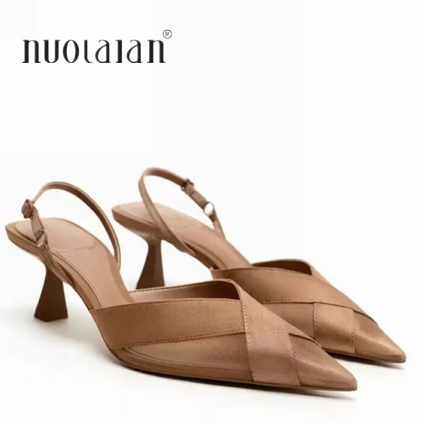 Womens Brown High Heels Womens Sandals Summer Fashion Pointed Feet Low Feet Pump Slingbacks Elegant Womens High Heels 240617