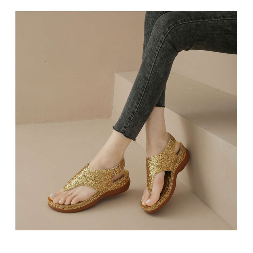 Size For Large Women S Fashion Sequin Clip Toe Buckle With Herringbone Flat Sole Sandals Ddmysaturn