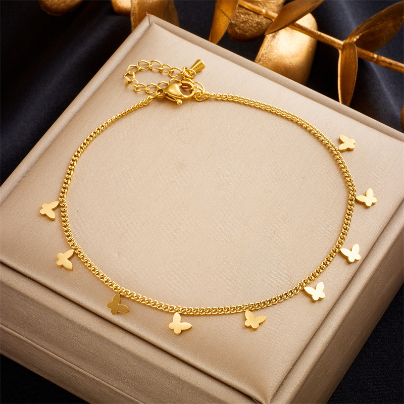 Designer Gold Stackable Anklet Bracelet Designer Crystal Butterfly Love Heart Bead Charm Foot Chain Bracelets for Women Girls Summer Fashion Fine Jewe