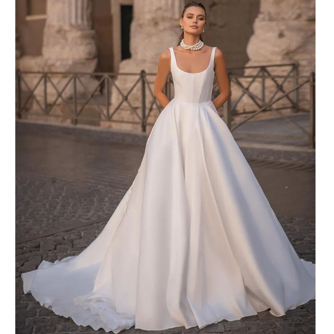 Berta A E White Wedding Dresses Wide Straps Backless Beach Satin Brial Gowns Vestidos De Novia Designer Bridal Dress 2024 Custom Made 6660312
