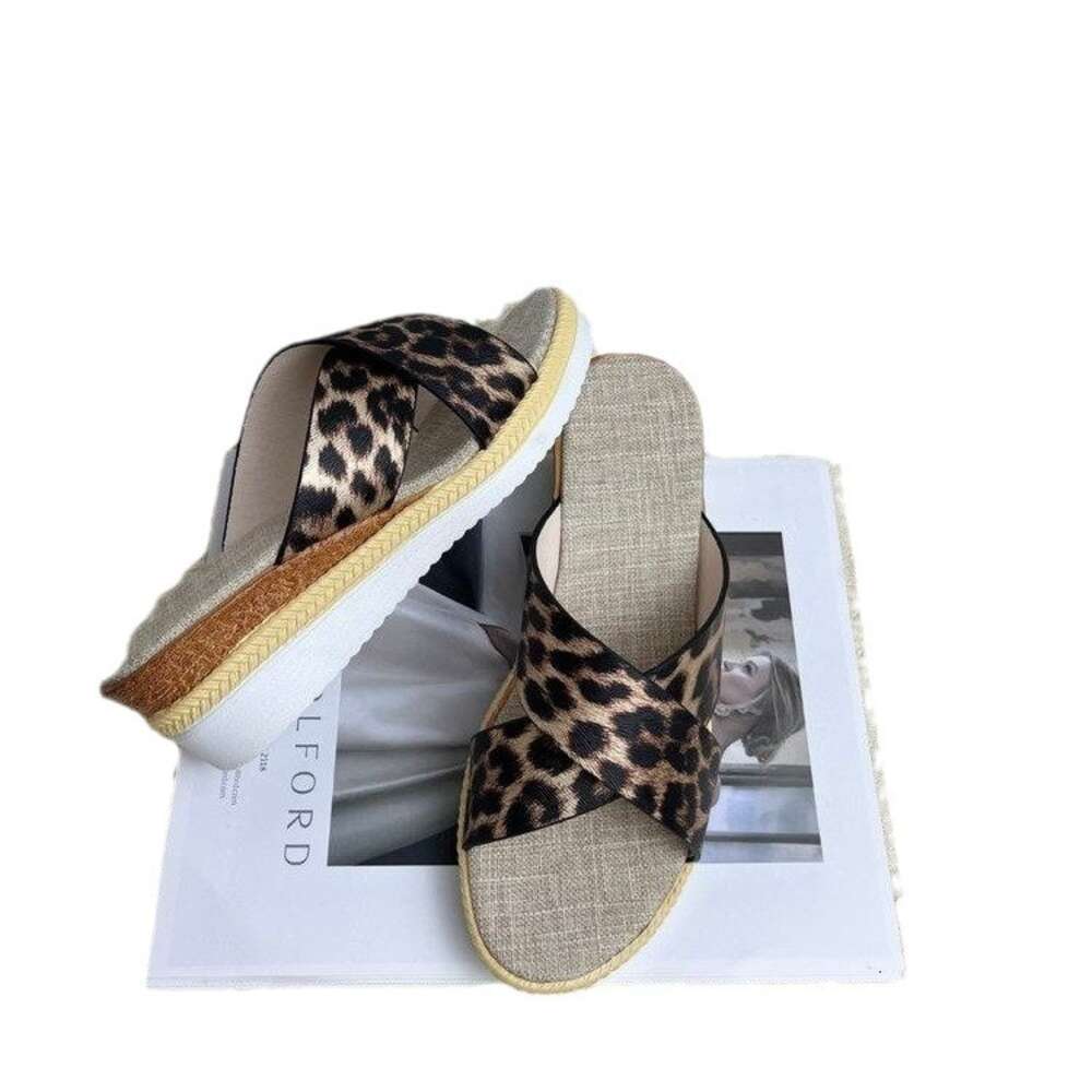 Size Summer Large New Women S Leopard Pattern Lazy Sexy Slope Heel Fish Mouth Slippers Ddmysaturn