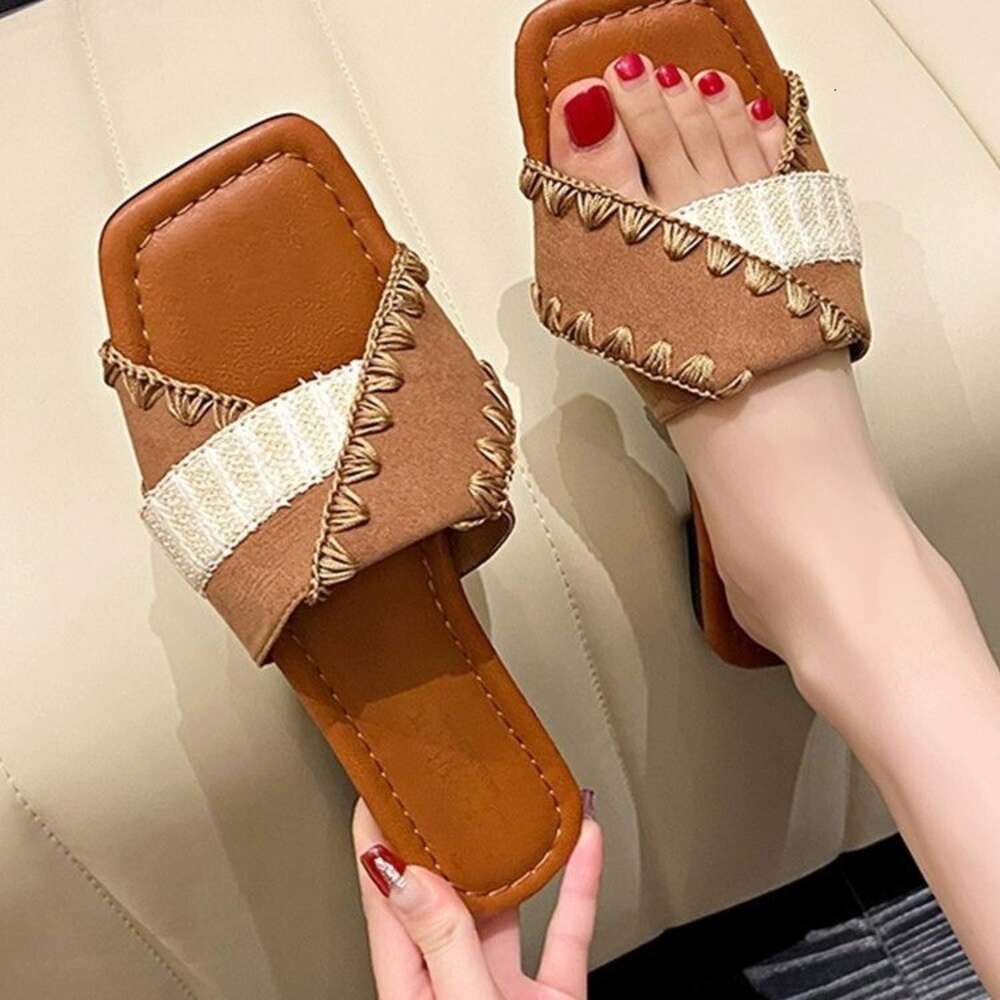 Size Summer Large New Women S Leather Spliced Casual Versatile Home Slippers Ddmysaturn